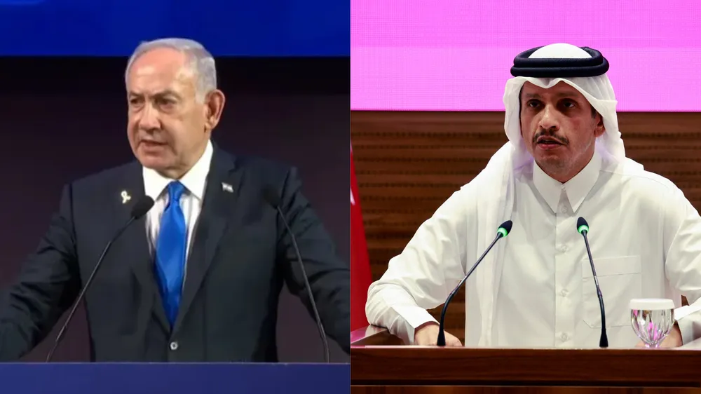 Thủ tướng Israel Benjamin Netanyahu (trái) và Thủ tướng Qatar Mohammed bin Abdulrahman al-Thani. Ảnh: GPO/AFP cuộc không kích của Israel vào Hamas.png