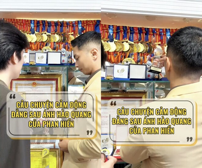 Sự thật đằng sau video Phan Hiển cùng dàn cúp vô địch, bảo sao bị Khánh Thi trêu "cái gì cũng có mỗi tội lùn" 1 Phan Hiển hé lộ hậu trường đằng sau ánh hào quang.