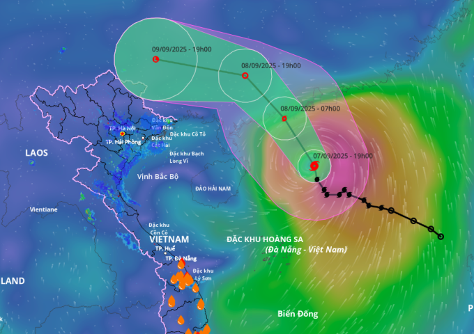 Dự báo hướng đi và vùng ảnh hưởng của bão Tapah. Ảnh: Hệ thống giám sát thiên tai