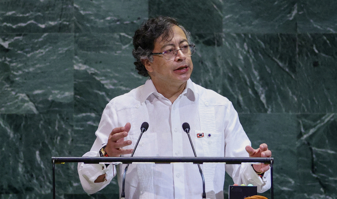Tổng thống Colombia Gustavo Petro phát biểu tại Đại hội đồng Liên Hợp Quốc ở New York ngày 23/9. Ảnh: AFP