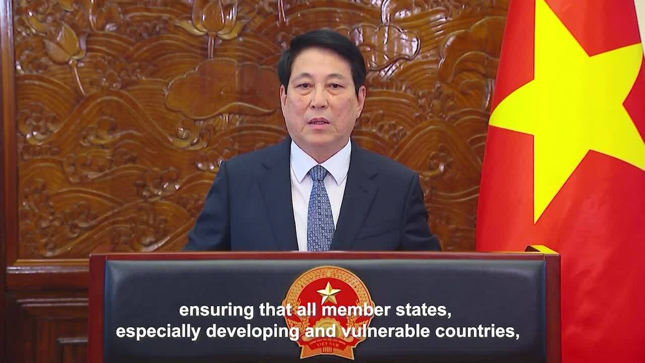 Chủ tịch nước Lương Cường đọc thông điệp nhân dịp Lễ mở ký Công ước LHQ tại Hà Nội