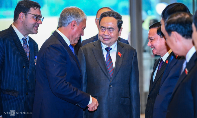 Chủ tịch Quốc hội Trần Thanh Mẫn và Chủ tịch Duma Quốc gia Nga Vyacheslav Volodin. Ảnh: Giang Huy