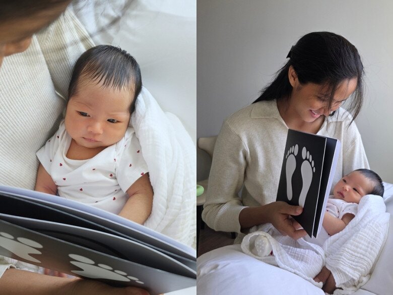 Hoa hậu HHen Niê dạy con học bài từ sớm, giúp bé phát triển thị giác.