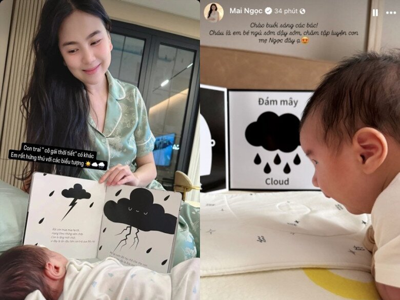 Con trai MC Mai Ngọc cũng sớm tiếp xúc với sách tranh đen trắng.