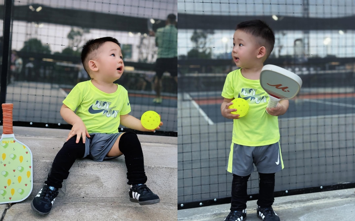Con trai Minh Hằng bé xíu đã được mẹ dạy chơi pickleball, chọn vợt cực xinh để "chiến đấu" - Ảnh 2.
