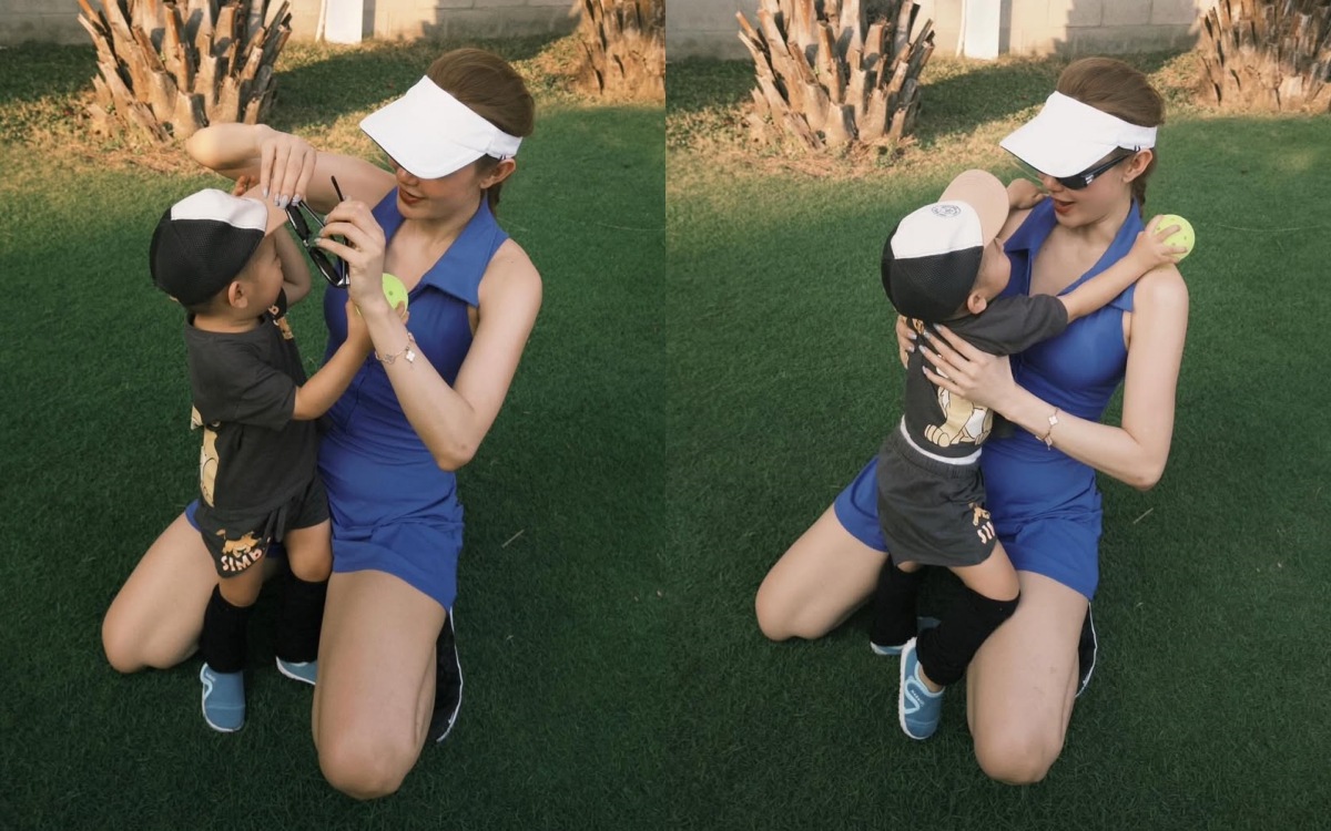 Con trai Minh Hằng bé xíu đã được mẹ dạy chơi pickleball, chọn vợt cực xinh để "chiến đấu" - Ảnh 3.