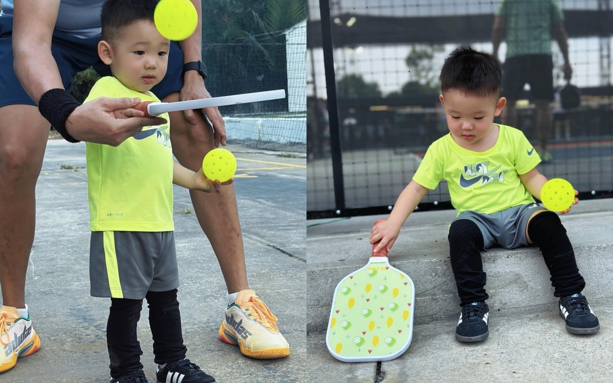 Con trai Minh Hằng bé xíu đã được mẹ dạy chơi pickleball, chọn vợt cực xinh để "chiến đấu" - Ảnh 4.