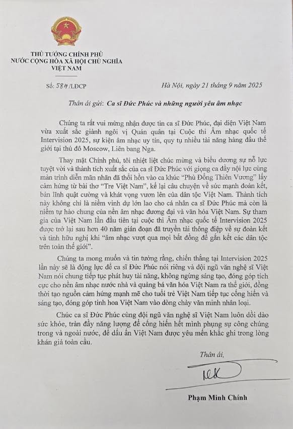 Thủ tướng Chính Phủ tặng bằng khen cho Đức Phúc sau chiến thắng lịch sử tại Intervision 2025- Ảnh 7. Thủ tướng Chính Phủ tặng bằng khen cho Đức Phúc sau chiến thắng lịch sử tại Intervision 2025- Ảnh 7.