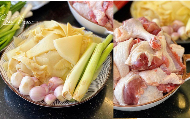 Các nguyên liệu chuẩn bị chế biến món vịt nấu măng.