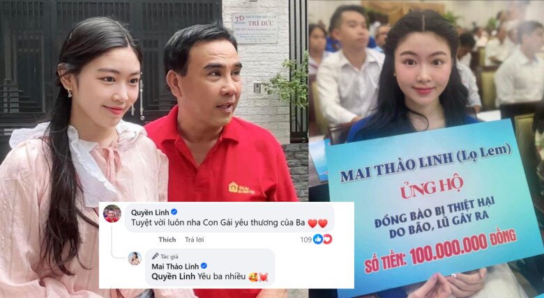 Lọ Lem nhà Quyền Linh trích 100 triệu ủng hộ vùng lũ, 19 tuổi là chủ quỹ từ thiện tiếp nối tư tưởng của bố 2 Quyền Linh để lại lời nhắn khen ngợi con gái.