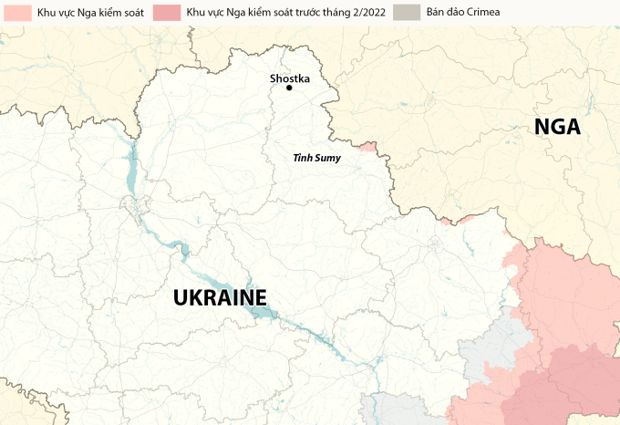 Vị trí thành phố Shostka, tỉnh Sumy. Đồ họa: RYV