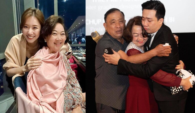 Vợ chồng Trấn Thành thoải mái thể hiện tình cảm đối với đấng sinh thành.