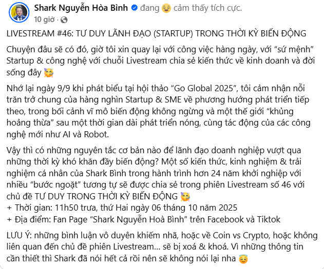 Thị trường tiền số hôm nay, 5-10: Shark Bình bất ngờ không muốn nói lại chuyện cũ - Ảnh 2.