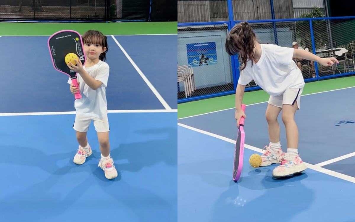 Con gái Đông Nhi mang vợt tiền triệu, ra dáng "vợt thủ" trên sân pickleball - Ảnh 2.