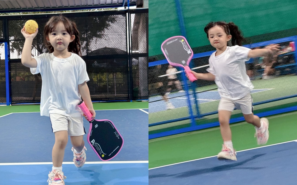 Con gái Đông Nhi mang vợt tiền triệu, ra dáng "vợt thủ" trên sân pickleball - Ảnh 3.