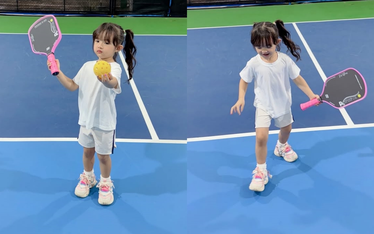 Con gái Đông Nhi mang vợt tiền triệu, ra dáng "vợt thủ" trên sân pickleball - Ảnh 4.
