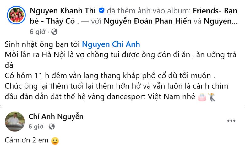 Chí Anh gửi lời cảm ơn Khánh Thi - Phan Hiển.