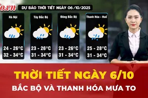 Thời tiết ngày 6-10: Bắc Bộ và Thanh Hóa mưa to, có nơi mưa rất to kèm giông