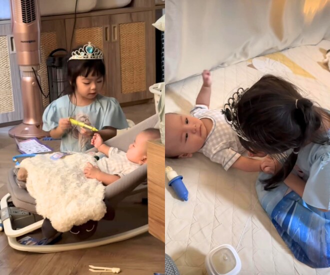 Cặp song sinh Quinanna - Quinita ra dáng chị gái từ khi có thêm cậu út.