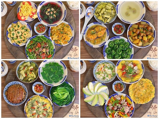 Những mâm cơm chị Thu Hương nấu luôn gần gũi, trang trí đẹp mắt.