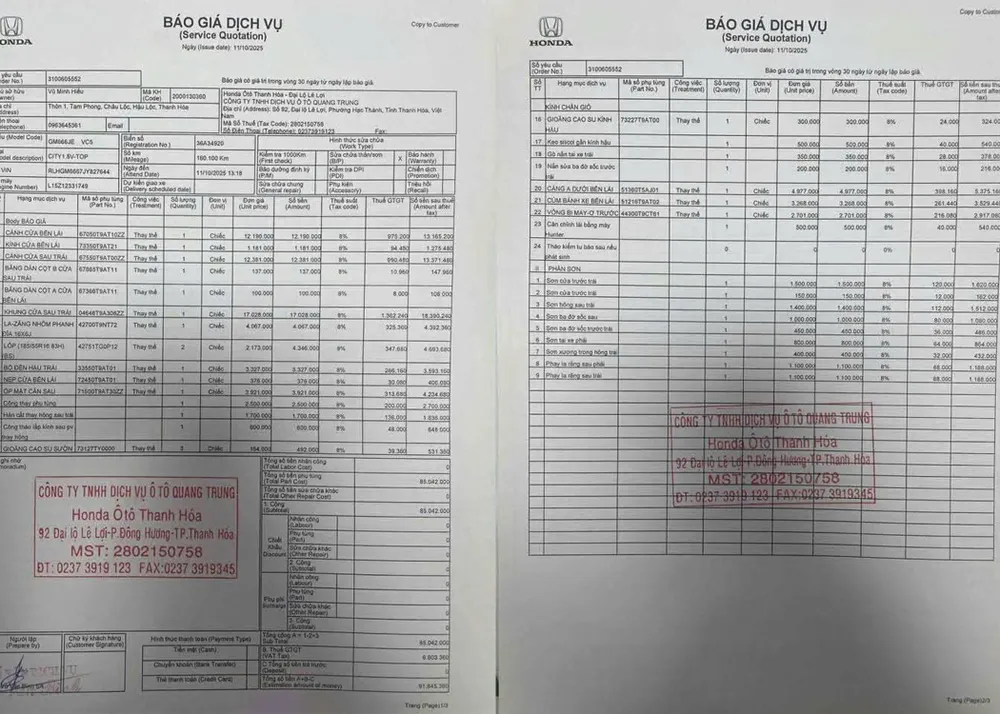 Ông Nguyễn Ngọc Thái, Tổng Giám đốc điều hành đại lý Honda Ô tô Thanh Hóa thông tin về chi phí sửa chữa sau vụ va chạm giữa xe đoàn cứu trợ và xe Honda City. Xôn xao vụ xe đoàn cứu trợ va chạm ô tô con, bị báo giá sửa gần 100 triệu đồng -3.jpg