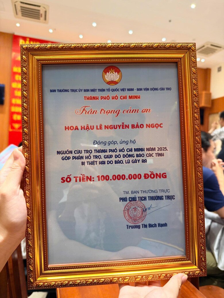 2 sao Vbiz được vinh danh "Thanh niên sống đẹp": Người làm mẹ đơn thân giàu có, người sắp đại diện Việt Nam thi quốc tế 8 Hoa hậu Lê Nguyễn Bảo Ngọc quyên góp giúp khắc phục hậu quả thiên tai.