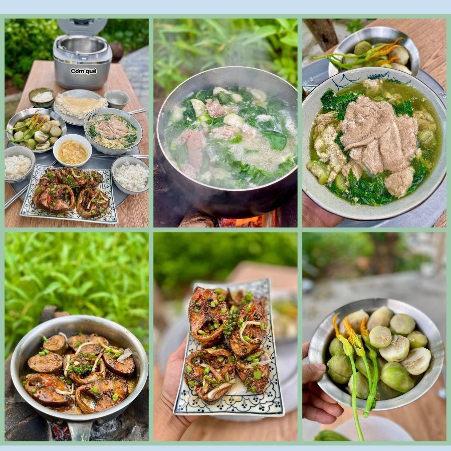 "Anh chồng quốc dân" sáng nào cũng dậy sớm nấu cơm cho vợ con 5 Rau củ đa số là "của nhà trồng được" nên rất tươi non.