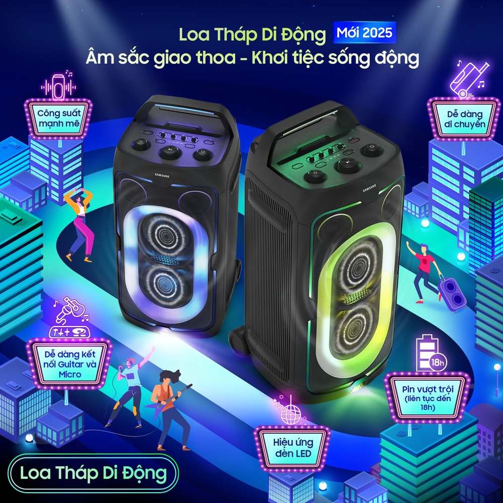  
Samsung đáp ứng mong mỏi của tín đồ karaoke với dòng loa tháp di động mới.