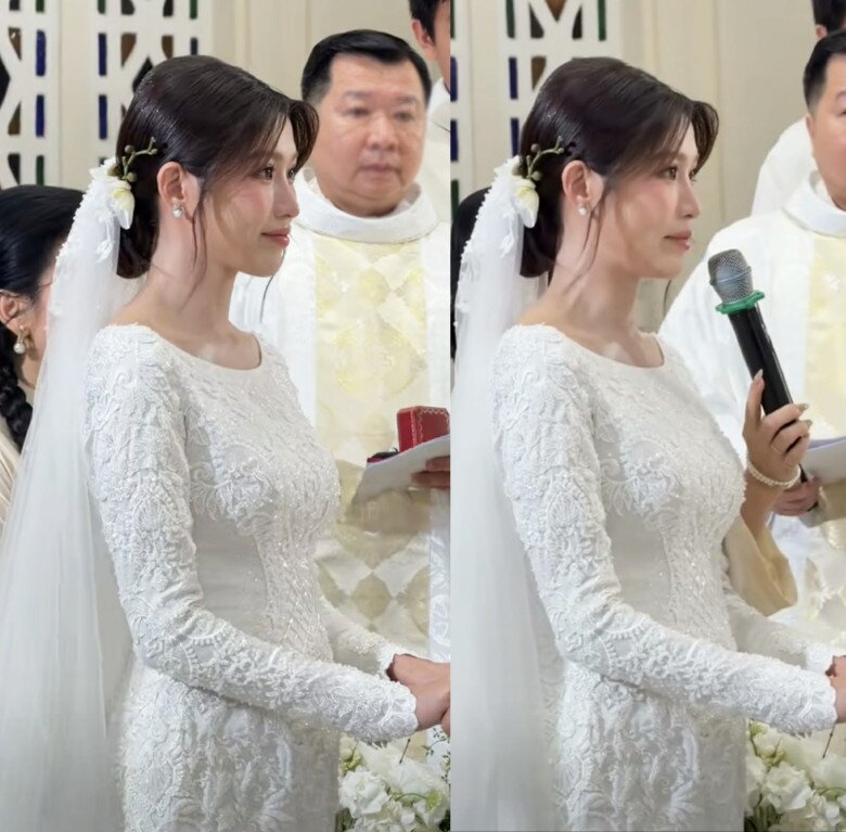 Quỳnh Châu nghẹn ngào xúc động khi đọc lời thề nguyện.