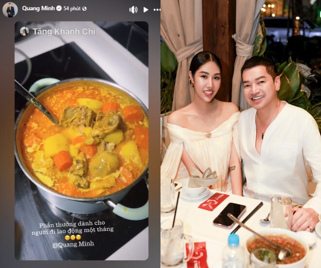 Tăng Khánh Chi vào bếp nấu ăn để thưởng cho Quang Minh sau 1 tháng lao động vất vả.