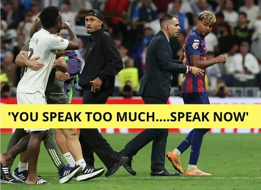 Vinicius Jr ăn thua đủ với đàn em Yamal bên kia chiến tuyến theo kiểu "ngang ngửa" trong trận El Clasico. Ảnh: GN. Vinicius- Jr- noi.jpg