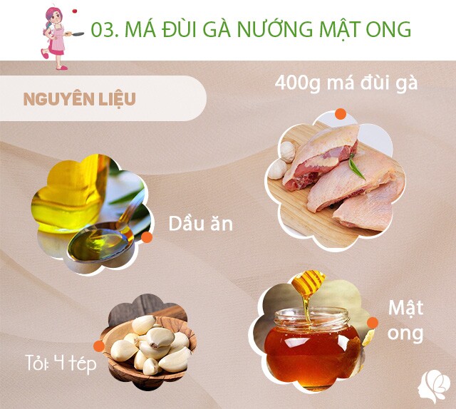 Chuẩn bị: 400g má đùi gà, 2 thìa mật ong, 1 thìa dầu ăn, 4 tép tỏi, vài củ sả, 1 củ hành khô, nước mắm.