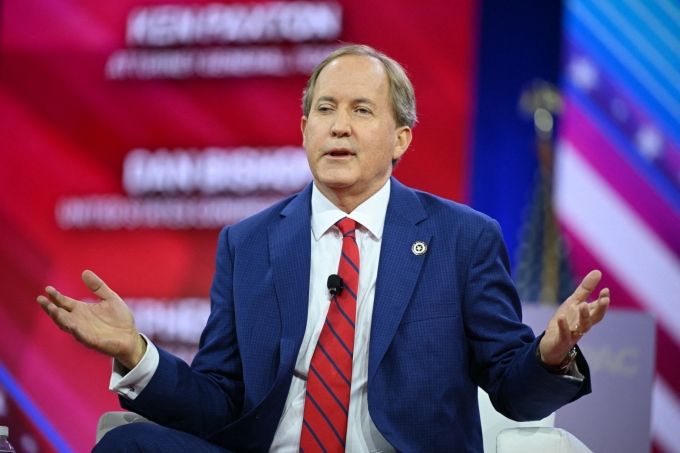 Tổng chưởng lý Texas Ken Paxton phát biểu tại sự kiện ở Maryland, năm 2024. Ảnh: AFP