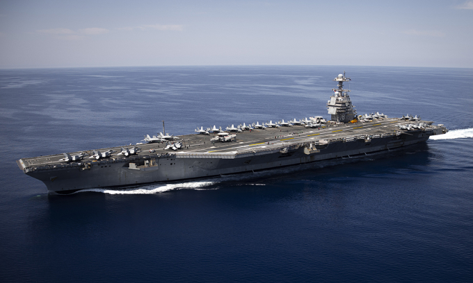 Tàu sân bay USS Gerald R. Ford tại Địa Trung Hải ngày 10/8. Ảnh: US Navy