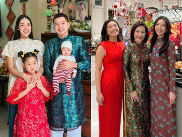 Bạn gái Quang Minh khoe cảnh con hôn tới tấp vào điện thoại khi bố đi làm xa, quý tử bé xíu đã sống tình cảm 13 Quang Minh khoe con trai đích tôn là bản sao của bố với cả dòng họ, 2 con gái đón Tết bên mẹ Hồng Đào