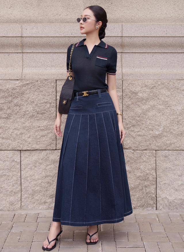 Chân váy denim, lựa chọn thông minh cho tiết thu mát dịu- Ảnh 1.