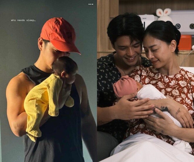 Ông xã Ngô Thanh Vân khoe cảnh bế con gái đầu lòng bằng 1 tay.