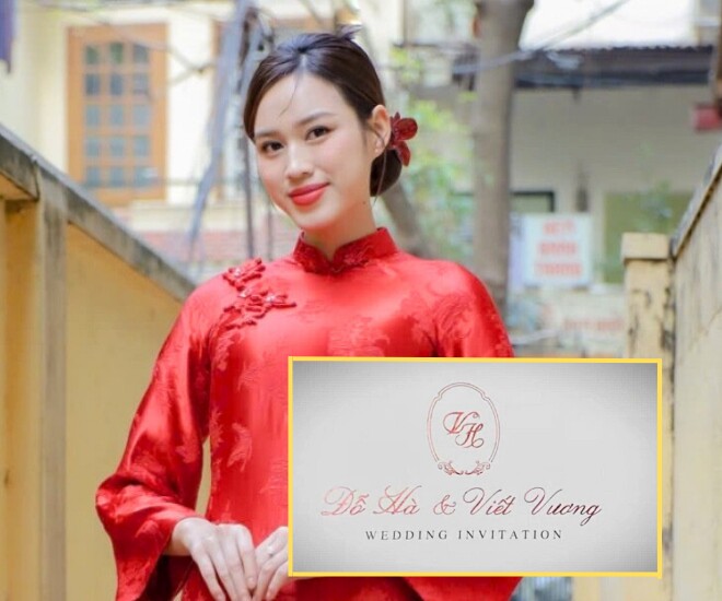Hình ảnh thiệp cưới của Hoa hậu Đỗ Thị Hà được chia sẻ rầm rộ trên mạng xã hội.