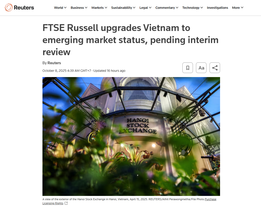 Cơ hội đầu tư mới cho nhà đầu tư toàn cầu 1 Báo chí nước ngoài nói gì về sự kiện chứng khoán Việt Nam được nâng hạng? - Ảnh 1.