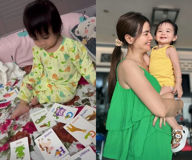 Kha Ly khoe con gái Lita 14 tháng tuổi đã rất thông minh, học bài giỏi.