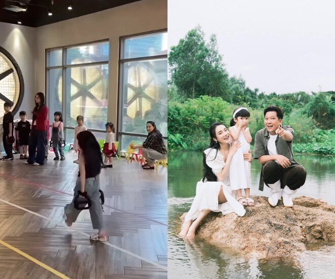 Con gái Trường Giang đi học catwalk, khoe “suối tóc” bóng mượt.