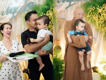 Phản ứng của chồng Võ Hạ Trâm khi con lai Ấn không chọn vàng tiền, chỉ lấy tràng hạt từ ông ngoại xuất gia trong tiệc thôi nôi