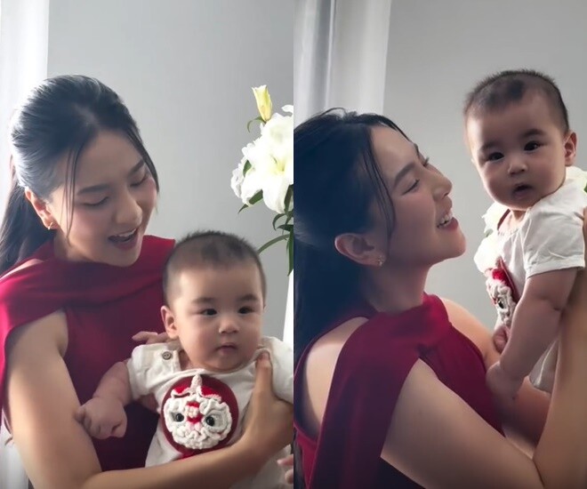 Mai Ngọc thích thú khi đưa con trai Panda cùng đi làm.