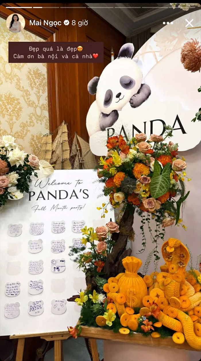 MC Mai Ngọc nhắc đến mẹ chồng, biết ơn vì bà tổ chức tiệc đầy tháng cho bé Panda.