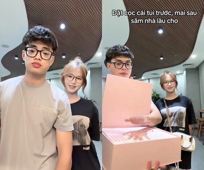 Con trai Xuân Bắc chia sẻ video tặng quà cho bạn gái.