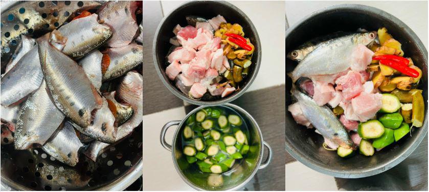 Cá mòi được sơ chế sạch, kho cùng chuối xanh, thịt ba chỉ, riềng... thành món ngon. Ảnh: Lan Anh