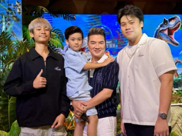 Đại gia Đức Huy đưa 2 quý tử đi dự tiệc, con trai Lệ Quyên nay cao gần bằng người anh chung nửa huyết thống