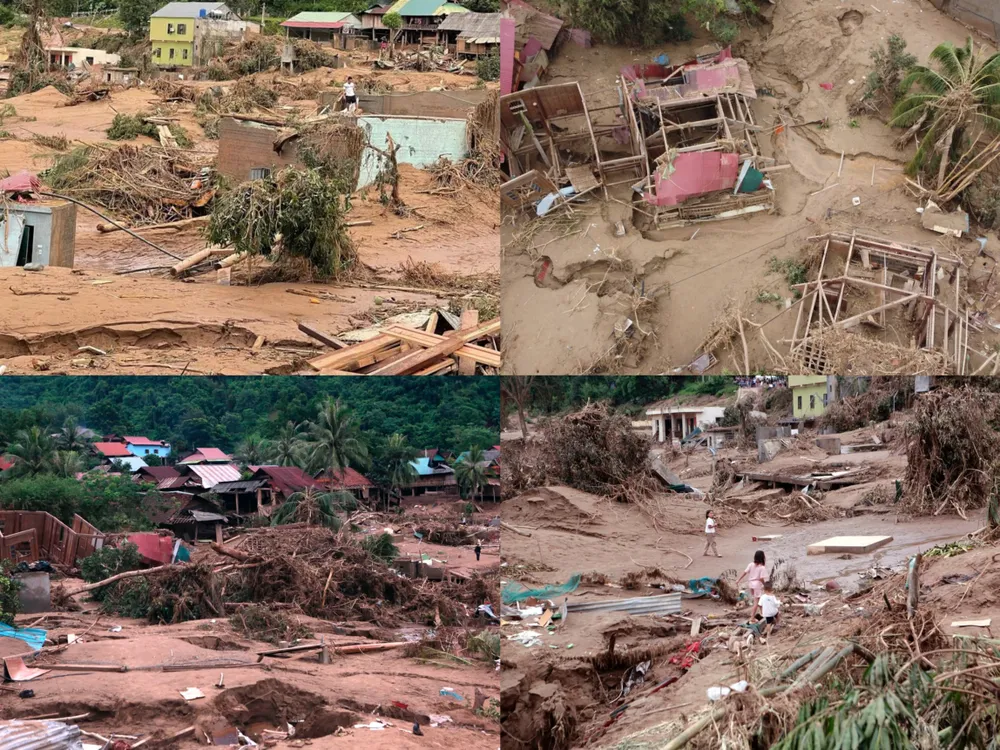 Cảnh tan hoang sau khi bão lũ cuốn trôi nhà cửa ở một số địa phương. Ảnh: PLO bị sạt lở