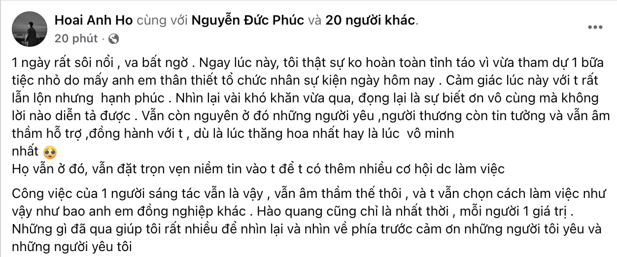 Hồ Hoài Anh sau chiến thắng lịch sử của Đức Phúc: