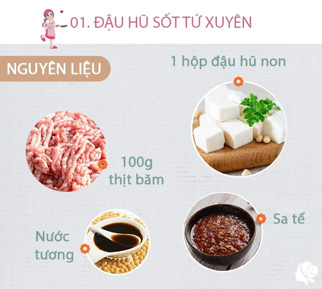 Hôm nay nấu gì: Cơm tối chỉ 3 món nhưng cực ngon 3 Chuẩn bị: 1 hộp đậu hũ non, 100g thịt băm, nước tương, dầu hào, 20g bột bắp, bột canh, hành lá, bột ớt hoặc sa tế (không ăn được cay thì bò qua), hành khô, xíu đường.